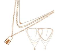 HEMOTON Lot de 3 Colliers Vintage en Métal Doré Colliers Superposés à Plusieurs Rangs Longueur Ajustable Bijoux de Cou Décoratifs pour Femmes Style Rétro pour Fêtes et Présents