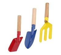 HEMOTON Lot de 3 Outils de Jardinage à Main Manche en Bois - Truelle à Désherber Bleue, Truelle Carrée Rouge et Fourche à 3 Dents - Outil de Bêchage Léger et Résistant pour Jardin,