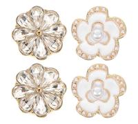 HEMOTON Lot de 4 Boutons de Manchette Fleur avec Cristaux Dorés Alliage Résistant 2 Styles Vintage et Chic pour Chemises Femme et Homme Mariage Tenue Professionnelle et Uniforme