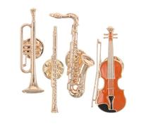 HEMOTON Lot de 4 Broches Musicales Vintage en Métal - Motifs Guitare Jazz Saxophone Trompette et Flûte - Accessoires Légers pour Festivals Cadeaux pour Amateurs de Musique et Tenues