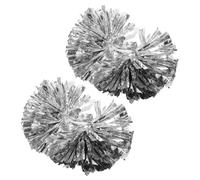 HEMOTON Lot de 4 Pompons Métalliques Argentés à Poignée Antidérapante, Extra-Larges, Accessoires de Cheerleading pour Spectacles de Danse, Compétitions Sportives Scolaires et