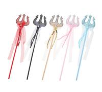 HEMOTON Lot de 5 Baguettes Magiques de Fée Décoratives pour Garçon et Filles Halloween, Baguettes Pailletées en Tissu Ruban, Accessoires Déguisement Fête D’Anniversaire et Soirée