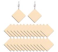 HEMOTON Lot de 50 Boucles d'Oreilles Carrées en Bois Naturel Accessoires Pendants Légers pour Femmes et Filles Bijoux Décontractés et Élégants pour Soirée et Usage Quotidien