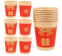 HEMOTON Lot de 50 Gobelets en Papier Épaissis Rouges à Usage Unique, Tasses de Service pour Banquet Mariage Chinois, Coupe Jetable Décorative pour Fête et Cérémonie Traditionnelle, 220 Ml