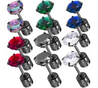HEMOTON Lot de 6 Paires de Boucles D’Oreilles Clous en Titane à Vis 6 MM Oxyde de Zirconium Coloré Rond Acier Inoxydable Légères et Confortables pour Femmes Hommes Présent Polyvalent