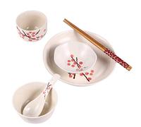 Hemoton Lot de 6 pièces de vaisselle en céramique japonaise Motif fleurs Rouge