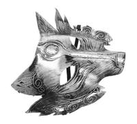 HEMOTON Masque de Loup Vintage Argenté pour Halloween Accessoire de Cosplay D’animal Effrayant Élastique Réglable, Masque de Fête pour Soirée Costumée et Déguisement de Créature Sauvage