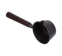HEMOTON Mini Poêle en Fonte avec Manche en Bois et Bec Verseur | Format Compact, Prise en Main Confortable, Cuisson la Flamme, pour Sauces et Jus, Finition Noire Simple