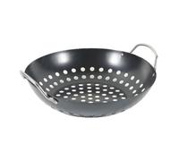 HEMOTON Panier à Barbecue en Acier Carbone Noir Grosse Ouverture et Double Poignée, Wok de Cuisson Multifonction Facile à Nettoyer pour Usage Professionnel et Domestique