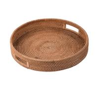 HEMOTON Panier de Rangement Plateau Multifonction Réutilisable Poignée en Rotin Tissé Main Marron pour Décoration Salon et Maison
