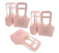 HEMOTON Paquet D'emballage pour Bouquets Fleurs en Papier Kraft 5 Pièces Grand Format Rose avec Poignées, Emballage Présent pour Fête des Mères, Paquet à Fleurs Résistants et