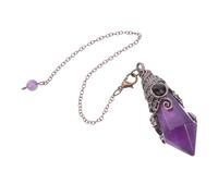 HEMOTON Pendentif Pendule Hexagonal en Cristal D'améthyste Naturelle avec Chaîne en Cuivre - Pierre de Radiesthésie Spirituelle pour Contemplation, Yoga et Harmonisation Énergétique -