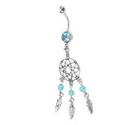 HEMOTON Piercing Nombril Attrape-rêves Bleu Argenté Pendentif Corps Brillant pour Femmes Décoration Nombril Élégante et Confortable pour Fêtes et Plage