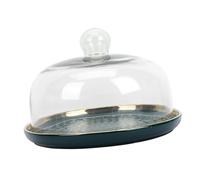 HEMOTON Plateau de Service en Céramique avec Couvercle en Verre pour Gâteau et Dessert, Protection Alimentaire Sûre, pour Anniversaires et Réceptions Élégantes