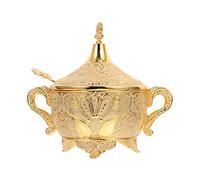 HEMOTON Pot à sucre vintage en métal avec couvercle et cuillère pour comptoir de cuisine et nourriture Doré