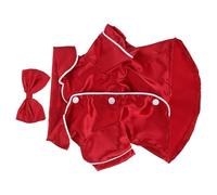 HEMOTON Pyjama en Soie Synthétique Rouge pour Chien et Chiot 3-3,5 Kg avec Design à Deux Pattes et Bandeau Noeud, pour Promenades en Extérieur et Usage Fréquent