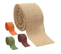HEMOTON Ruban Décoratif Multifonction en Toile de Jute Imitation Lin 6 CM X 5 M Lot de 4 Rouleaux Couleurs Orange Vert Café et Naturel pour Décoration Mariage DIY et Emballage