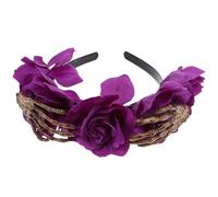 HEMOTON Serre-tête Halloween Style avec Griffes Fantômes et Fleurs Artificielles Roses Bandeau Cosplay Squelette pour Fête et Déguisement Jour des Morts Femme