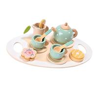 HEMOTON Service à Thé en Bois pour Tout-Petits 15 Pièces, Miniature pour Jeu de Rôle, Accessoires Colorés Sûrs sans Danger, pour Fête du Thé et Interaction Garçon et Filles Parents