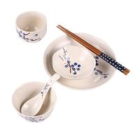 Hemoton Service de table en céramique 6 pièces - Motif floral - En céramique japonaise - Pour la maison, la cuisine - Pour une personne (bleu)