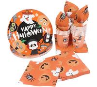 Hemoton Service de table jetable pour Halloween - 24 personnes - Vaisselle en carton - Comprend 24 assiettes en carton, 48 serviettes et 24 gobelets