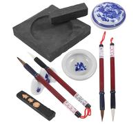 HEMOTON Set Calligraphie Chinoise Pinceaux Naturels en Bois, Coffret en Céramique, pour Kanji et Débutants, Facile à Ranger Couleur Aléatoire
