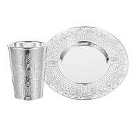 HEMOTON Set de Coupe Kiddouch et Verre à Vin en Alliage Plateau, Accessoire pour Shabbat et Fêtes Juives, Coffret pour Cérémonie et Repas Religieux
