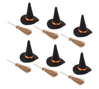 HEMOTON Set de Décoration Halloween Chapeaux de Sorcière Mini Feutre et Balais pour Bricolage et Décoration de Table Festive