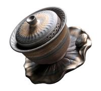 HEMOTON Théière En Céramique Artisanale De 170 Ml Avec Soucoupe En Fer Émaillé Service À Thé Tasse À Thé Avec Couvercle Décoration De Table Tasse À Thé Et Théière