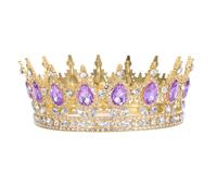 HEMOTON Tiare de Princesse Grosse Taille en Strass Doré et Violet, Couronne Ronde Rétro pour Mariée, Accessoires pour Cheveux de Fête, Diadème Élégant pour Anniversaire et Bal