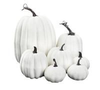 Hemousy Fake Foam White Pumpkins for Decorating Crafts, 7pcs Assorted Sizes Faux Artificial Decorative Pumpkins, White Pumpkin Decor for Fall Thanksgiving Halloween