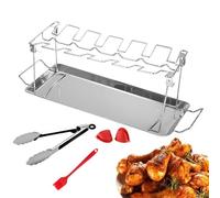 Hemousy Grille À Cuisses De Poulet avec Bac Récupérateur De Graisse,Support pour Cuisses Et Ailes De Volaille - 12 Emplacements en Acier Inoxydable Résistant À La Chaleur avec Lèchefrite pour