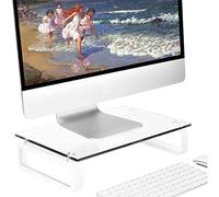 Hemudu Support d'écran d'ordinateur transparent Riser Multi Media Desktop Stand pour écran plat LCD LED TV, Laptop/Notebook/Xbox One, avec verre trempé et jambes en métal HD02T-001P