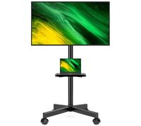 Hemudu Support TV roulant sur roulettes pour téléviseurs de 32 à 60", support TV mobile portable avec étagère multimédia, support TV haut avec 3 niveaux réglables en hauteur jusqu'à 35 kg, VESA max