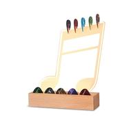 HEMUZHIYUAN Support de médiator lumineux en forme de note pour les amateurs de musique, affichage et rangement en acrylique avec base en bois, accessoires de guitare uniques, multicolore, guitare en