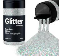 Hemway Paillettes Holographiques Argent Ultrafine 130g/4.6oz - Poudre Résine Métallique pour Artisanat, Gobelets Epoxy, Cheveux, Visage, Corps, Oeil, Nail Art, Festival