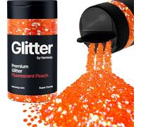 Hemway Pêche Fluorescente Paillettes Super Chunky 115g/4.1oz Poudre Résine Métallique Artisanat Paillettes Paillettes Paillettes Pour Gobelets Epoxy, Cheveux Visage Corps Oeil Nail Art Festival