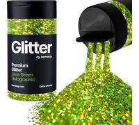 Hemway Vert Citron Vert Holographique Paillettes Extra Chunky 115g/4.1oz Poudre Résine Métallique Artisanat Paillettes Paillettes Paillettes Pour Gobelets Epoxy, Cheveux Visage Corps Oeil Nail Art
