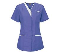 Henagehde Blouse Medicale Femme Manche Courte Col en V Blouse de Travail Femme Infirmiere Professionnelle Uniforme D'infirmière Uniforme De Travail Femme Blouse avec Deux Poches