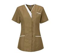 Henagehde Blouse Medicale Femme Manche Courte Col en V Blouse de Travail Femme Infirmiere Professionnelle Uniforme D'infirmière Uniforme De Travail Femme Blouse avec Deux Poches
