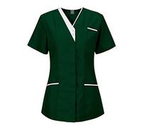 Henagehde Blouse Medicale Femme Manche Courte Col en V Blouse de Travail Femme Infirmiere Professionnelle Uniforme D'infirmière Uniforme De Travail Femme Blouse avec Deux Poches