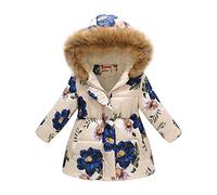 Henagehde Filles Manteau D'hiver Enfants Chaud Fourrure À Capuche imprimé/Solid Blouson éPais Fermetures éclair Manches Longue Manteau Migonne Mode Veste pour Âge 2-13 Ans