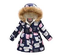 Henagehde Filles Manteau D'hiver Enfants Chaud Fourrure À Capuche imprimé/Solid Blouson éPais Fermetures éclair Manches Longue Manteau Migonne Mode Veste pour Âge 2-13 Ans