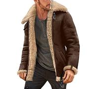 Henagehde Veste en Cuir Homme - Hommes Grande Taille Hiver Manteau Col À Manches Longues Rembourré en Cuir Veste Vintage Épaissir Manteau en Peau De Mouton Veste Blouson Jean Fourré Homme