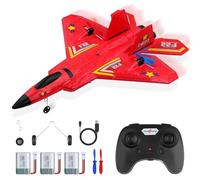 Henakmsl Avion Télécommandé FX22, 3CH avec Lumières Colorées, 2.4 GHz pour Débutants/Enfants/Adultes, Jouet Avion Recharge USB, Rouge