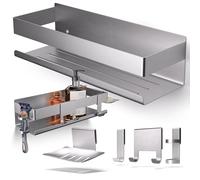 HENAL® Étagère de douche 5 en 1, en acier inoxydable brossé mat, sans perçage, avec support de rasoir, porte-raclette de douche, porte-savon et crochets, organisateur de salle de bain