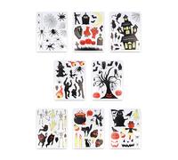 HENBRANDT 1 autocollant pour fenêtre d'Halloween 30 cm x 23 cm - 8 feuilles de motifs saisonniers effrayants maison hantée citrouilles, chauves-souris, fantômes, squelettes, toile d'araignée