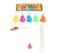 Henbrandt 1 jeu lesté Hook-a-Duck avec 6 canards colorés et 2 cannes à pêche en bois - Parfait pour les fêtes, les pataugeoires, le bain et les jeux de jardin pour enfants