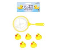 Henbrandt 5 Mini Canard en Plastiques avec Filet - 5 Mini Rubber Ducks with Net