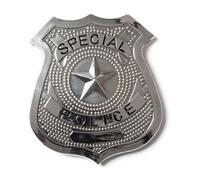 Henbrandt Badge de police argenté pour adulte avec décoration en forme d'étoile - Badge en métal spécial de police pour Halloween, zombie, policier, policier, NYPD, flics et voleurs - Accessoire de